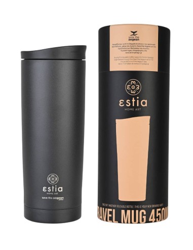 Estia Travel Mug Save The Aegean Ποτήρι Θερμός Midnight Black 500ml