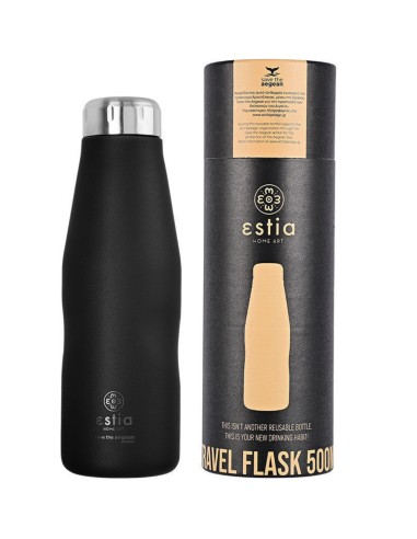 Estia Travel Flask Save The Aegean Μπουκάλι Θερμός Black Matte 500ml